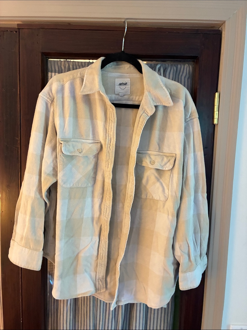 aerie Beige Cream Plaid Utility Shacket